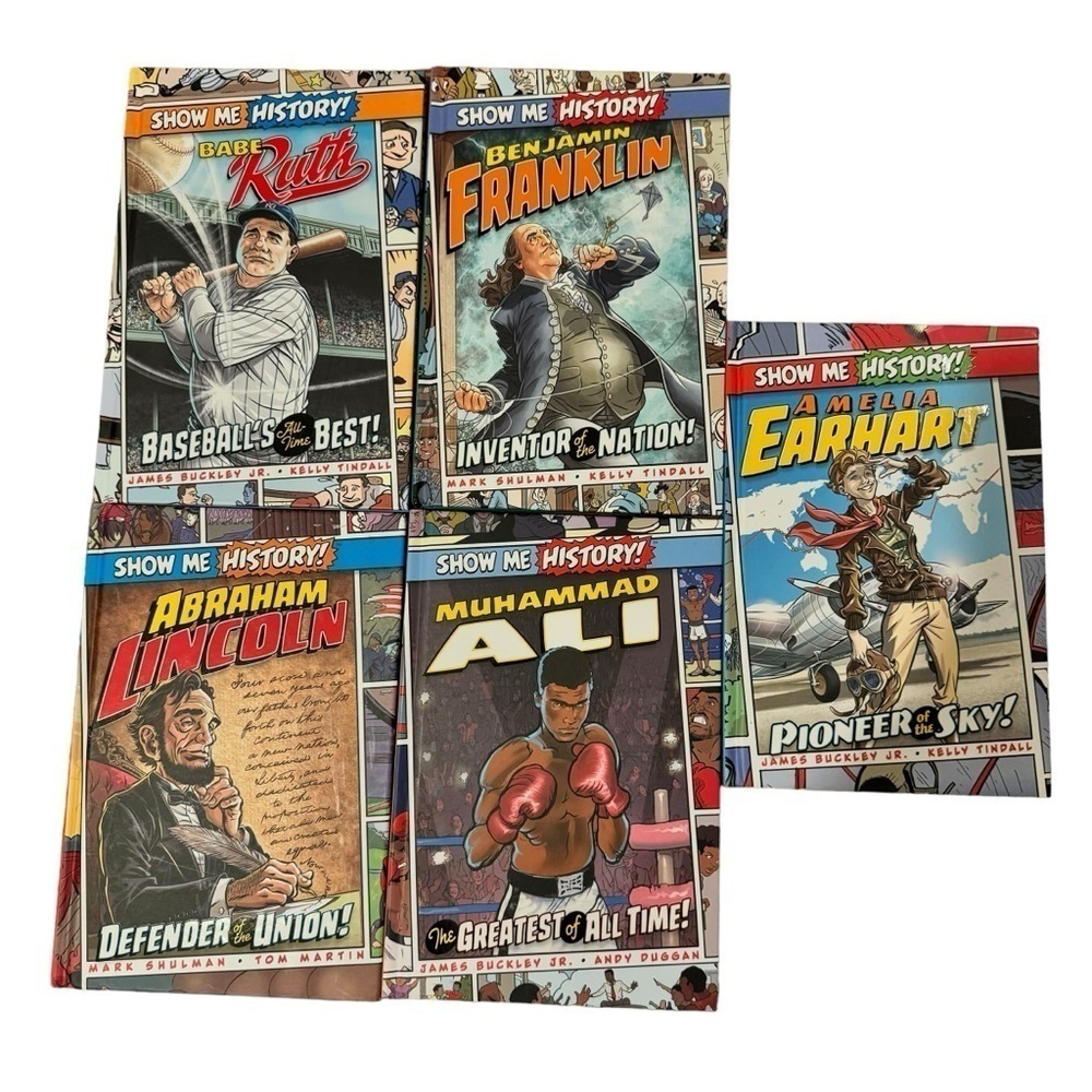 5 book lot Show Me History: Earhart, Ruth, Franklin, Ali, and Lincoln.